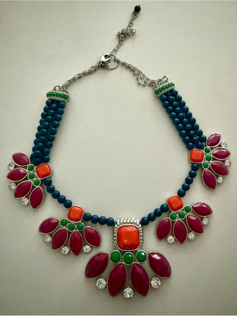 Colorful Lia Sophia Beaded Statement Necklace in Teal, Magenta, Orange & Green